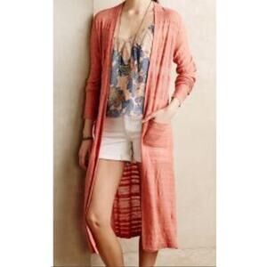 Moth Womens Linen Duster Cardigan Size XS Coral Pink Open Lightweight Fairy Boho